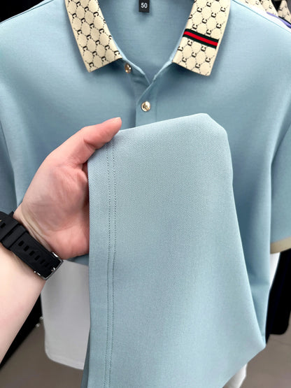 High-End Men’s Polo Shirt – Jacquard Lapel, Little Bee Embroidery & Personality Letter Design | Summer Fashion Trend