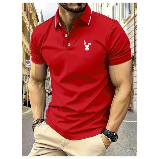 New Men's Polo Shirt 3D Rabbit Pattern Print Summer Lapel stripe Men Short Sleeve Casual Breathable Light Luxury clothes for man