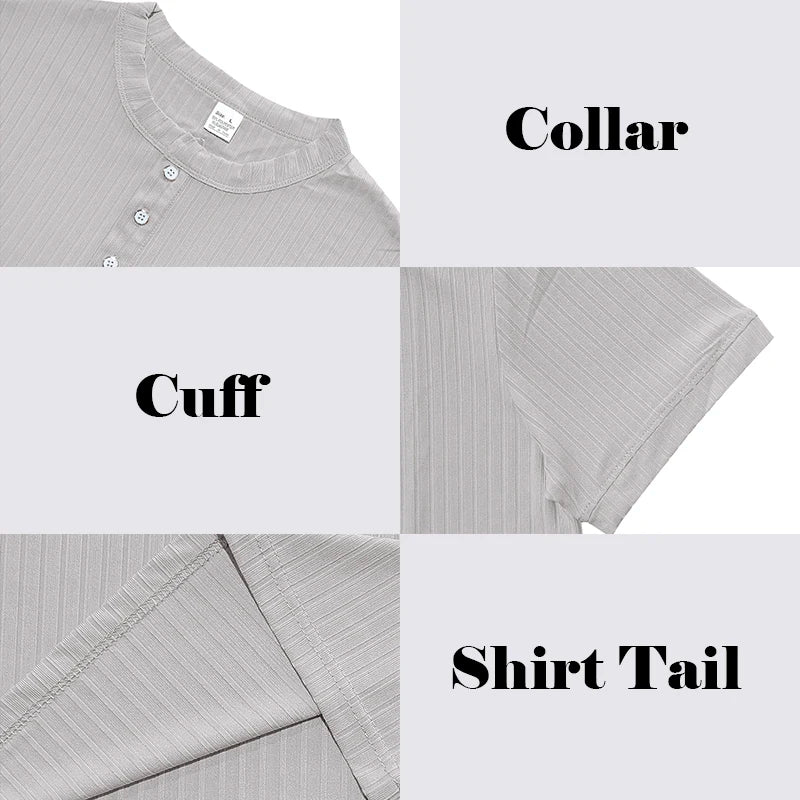 Men's Striped Knit Henley T-Shirt – Soft, Breathable & Stylish Casual Top with Short Sleeves