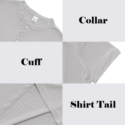 Men's Striped Knit Henley T-Shirt – Soft, Breathable & Stylish Casual Top with Short Sleeves