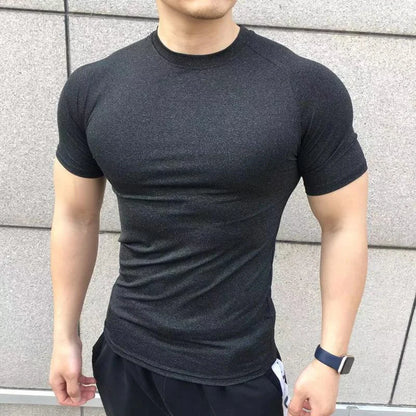 2025 Men’s Compression Workout Shirt – Short Sleeve, Elastic Fit for Gym & Running