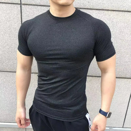 2025 Men’s Compression Workout Shirt – Short Sleeve, Elastic Fit for Gym & Running