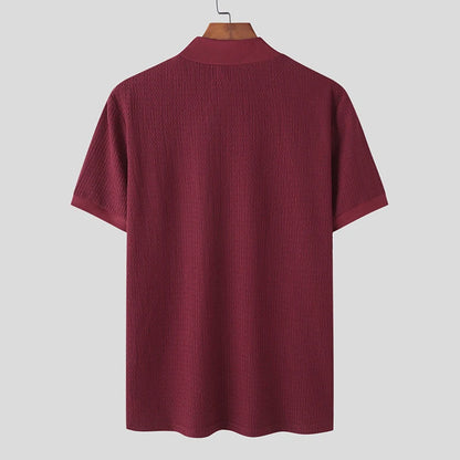 Men’s Summer Slim Fit T-Shirt – Korean Style, High-Neck, Textured Streetwear