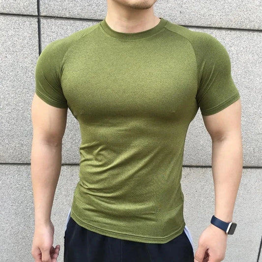 2025 Men’s Compression Workout Shirt – Short Sleeve, Elastic Fit for Gym & Running