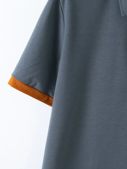 2025 New Summer Men’s Casual Polo Shirt – Short Sleeve with Chest Pocket, Lapel & Color Patchwork