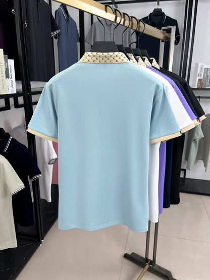 High-End Men’s Polo Shirt – Jacquard Lapel, Little Bee Embroidery & Personality Letter Design | Summer Fashion Trend