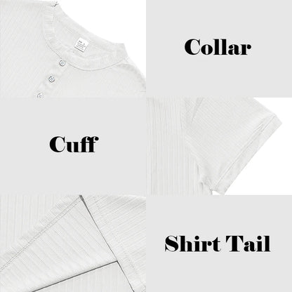 Men's Striped Knit Henley T-Shirt – Soft, Breathable & Stylish Casual Top with Short Sleeves