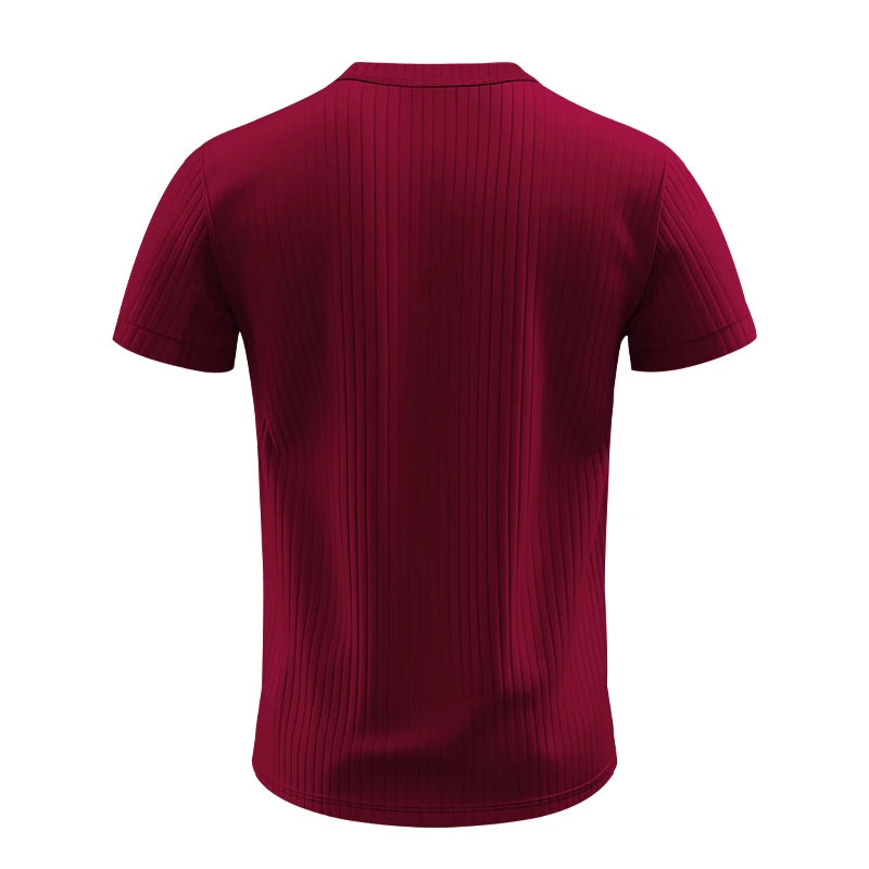 Men's Striped Knit Henley T-Shirt – Soft, Breathable & Stylish Casual Top with Short Sleeves