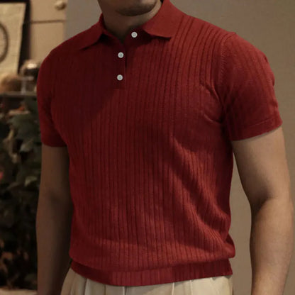 2024 Summer Knit Men’s Polo Shirt – Business Casual Striped Henry Short Sleeve for Comfort & Style