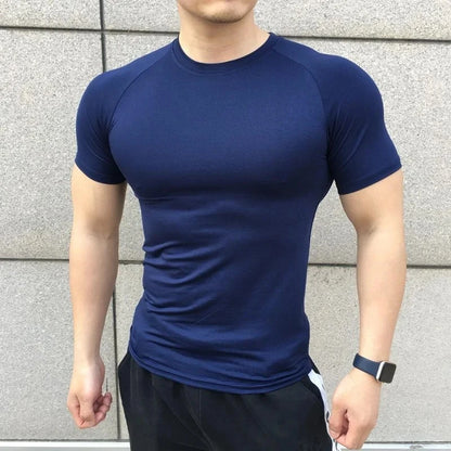 2025 Men’s Compression Workout Shirt – Short Sleeve, Elastic Fit for Gym & Running