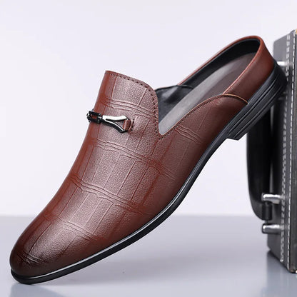 Summer New Designer Half Slippers for Men Fashion Casual Pointed-toe Dress Shoes Male Solid Color Leather Shoe Man