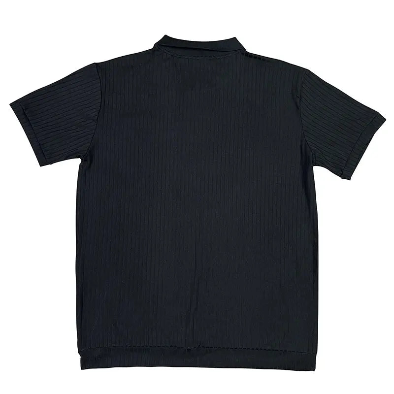 2024 Summer Knit Men’s Polo Shirt – Business Casual Striped Henry Short Sleeve for Comfort & Style