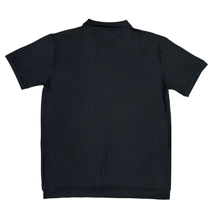 2024 Summer Knit Men’s Polo Shirt – Business Casual Striped Henry Short Sleeve for Comfort & Style