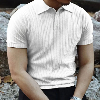 2024 Summer Knit Men’s Polo Shirt – Business Casual Striped Henry Short Sleeve for Comfort & Style
