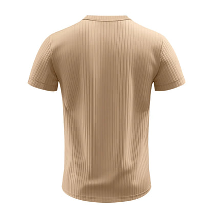 Men's Striped Knit Henley T-Shirt – Soft, Breathable & Stylish Casual Top with Short Sleeves