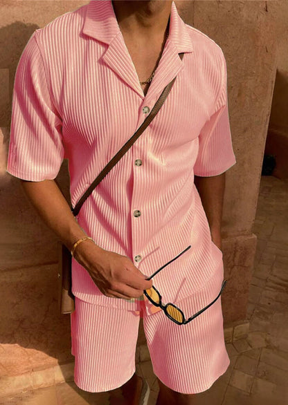 Men’s Comfy Corduroy Set – Breathable Short Sleeve Shirt & Shorts for Spring/Summer