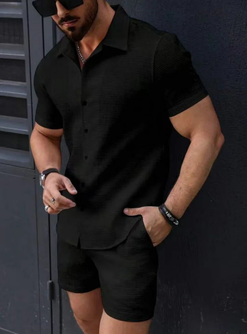 2025 Men's Casual Beach Set – Short Sleeve Shirt & Shorts, Lightweight & Trendy Two-Piece