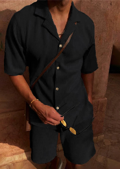Men’s Comfy Corduroy Set – Breathable Short Sleeve Shirt & Shorts for Spring/Summer