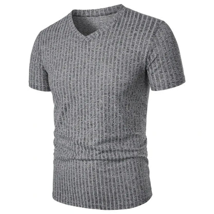 Summer Men's Short Sleeve Muscle T Shirts Stretch V Neck Bodybuilding Lightweight Streetwear Workout Tee Shirts Ribbed Shirt