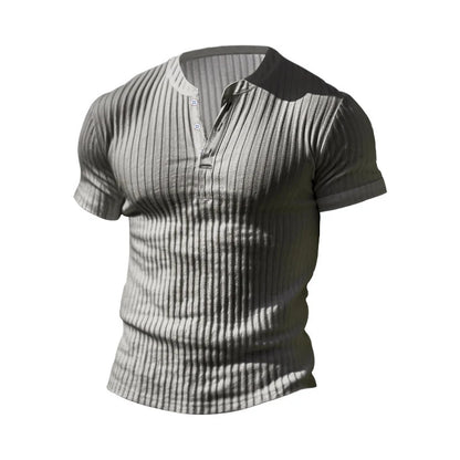 Mens T Shirt Henley Slim Fit V Neck Solid Color Ribbed Sweatshirts Summer Short Sleeve Button Men T-shirts Pullover Clothes Tops