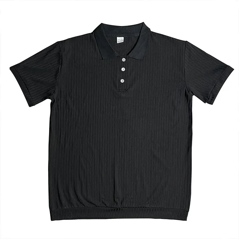 2024 Summer Knit Men’s Polo Shirt – Business Casual Striped Henry Short Sleeve for Comfort & Style
