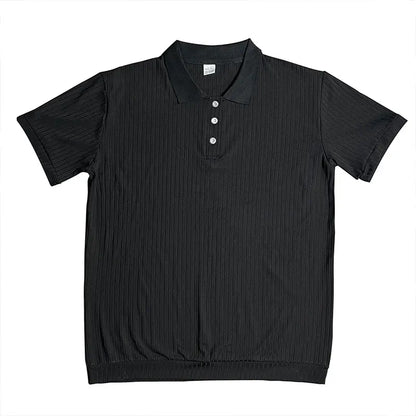 2024 Summer Knit Men’s Polo Shirt – Business Casual Striped Henry Short Sleeve for Comfort & Style