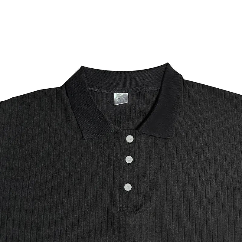 2024 Summer Knit Men’s Polo Shirt – Business Casual Striped Henry Short Sleeve for Comfort & Style