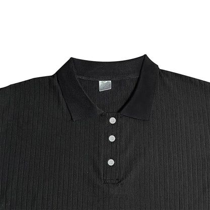 2024 Summer Knit Men’s Polo Shirt – Business Casual Striped Henry Short Sleeve for Comfort & Style