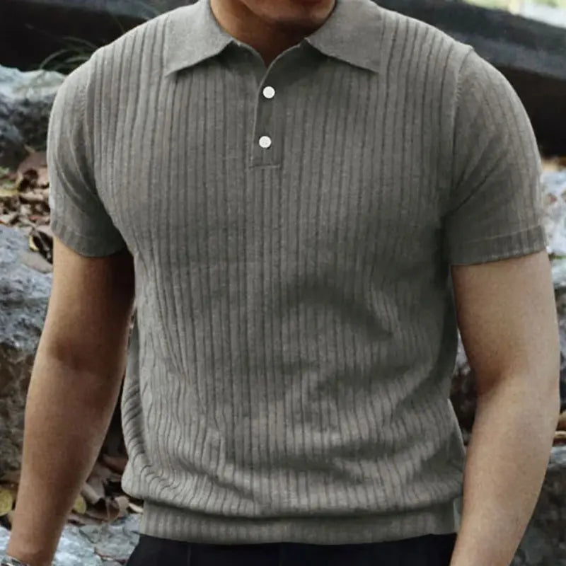 2024 Summer Knit Men’s Polo Shirt – Business Casual Striped Henry Short Sleeve for Comfort & Style