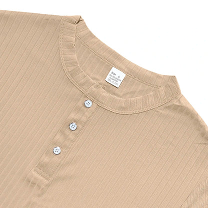 Men's Striped Knit Henley T-Shirt – Soft, Breathable & Stylish Casual Top with Short Sleeves