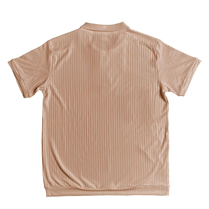 2024 Summer Knit Men’s Polo Shirt – Business Casual Striped Henry Short Sleeve for Comfort & Style