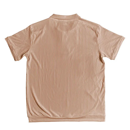 2024 Summer Knit Men’s Polo Shirt – Business Casual Striped Henry Short Sleeve for Comfort & Style