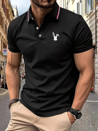 New Men's Polo Shirt 3D Rabbit Pattern Print Summer Lapel stripe Men Short Sleeve Casual Breathable Light Luxury clothes for man