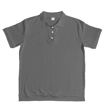 2024 Summer Knit Men’s Polo Shirt – Business Casual Striped Henry Short Sleeve for Comfort & Style