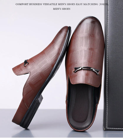 Summer New Designer Half Slippers for Men Fashion Casual Pointed-toe Dress Shoes Male Solid Color Leather Shoe Man