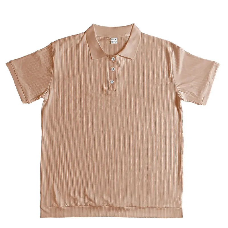 2024 Summer Knit Men’s Polo Shirt – Business Casual Striped Henry Short Sleeve for Comfort & Style