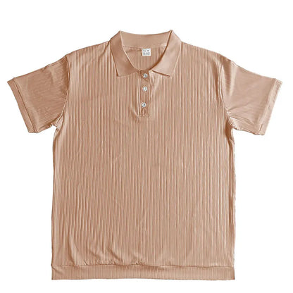 2024 Summer Knit Men’s Polo Shirt – Business Casual Striped Henry Short Sleeve for Comfort & Style