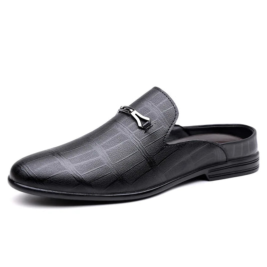 Summer New Designer Half Slippers for Men Fashion Casual Pointed-toe Dress Shoes Male Solid Color Leather Shoe Man