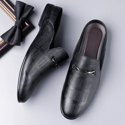 Summer New Designer Half Slippers for Men Fashion Casual Pointed-toe Dress Shoes Male Solid Color Leather Shoe Man