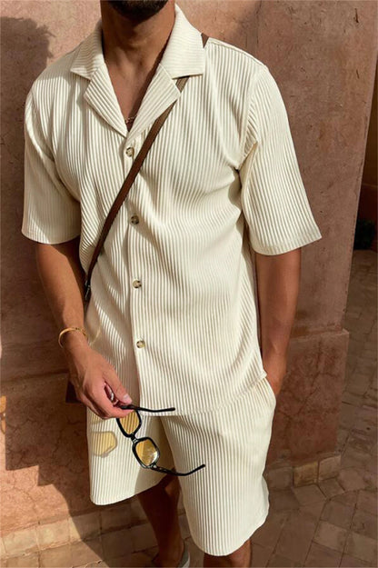 Men’s Comfy Corduroy Set – Breathable Short Sleeve Shirt & Shorts for Spring/Summer