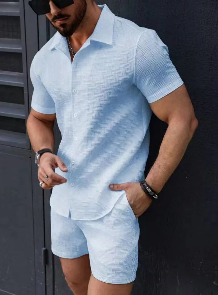 2025 Men's Casual Beach Set – Short Sleeve Shirt & Shorts, Lightweight & Trendy Two-Piece