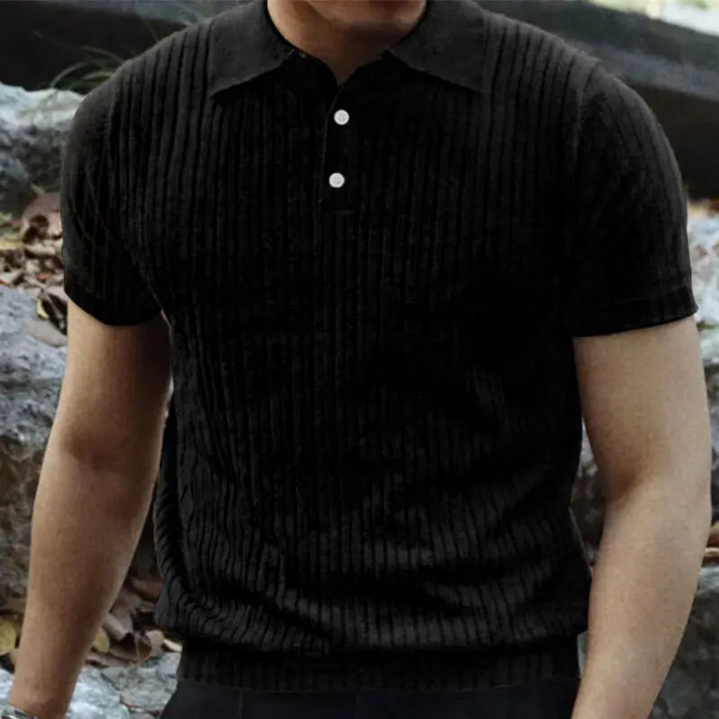 2024 Summer Knit Men’s Polo Shirt – Business Casual Striped Henry Short Sleeve for Comfort & Style