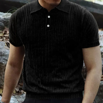 2024 Summer Knit Men’s Polo Shirt – Business Casual Striped Henry Short Sleeve for Comfort & Style
