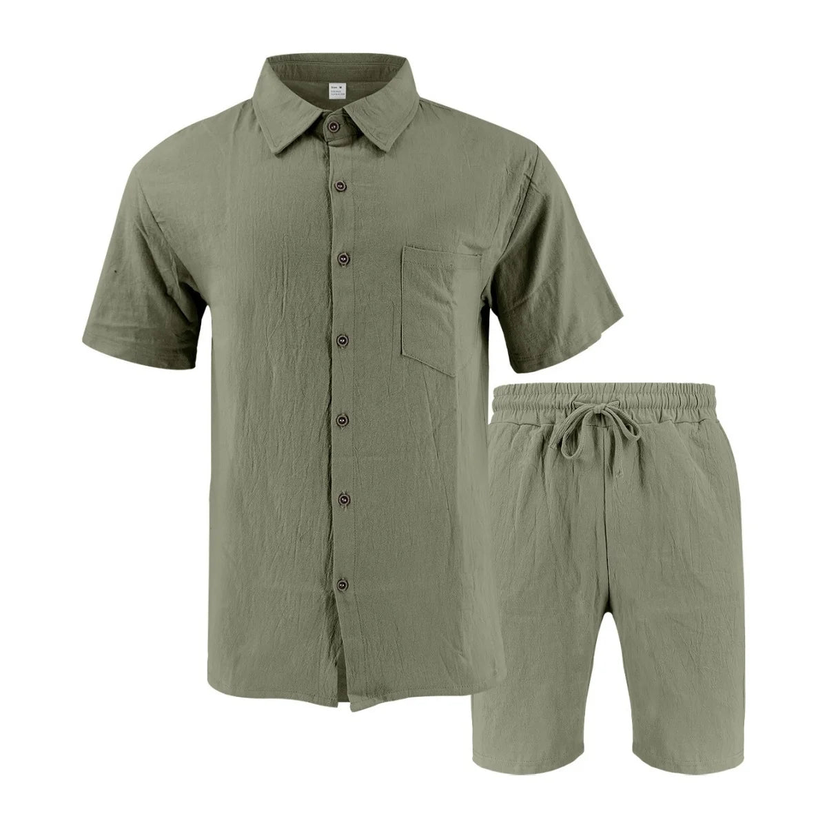 Men's Retro Summer 2-in-1 Set – Cotton & Linen Short-Sleeve Shirt and Shorts, Lightweight Beachwear