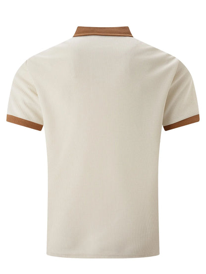 2025 new summer men's short sleeve POLO shirt Waffle color chest pocket short sleeve button T-shirt top