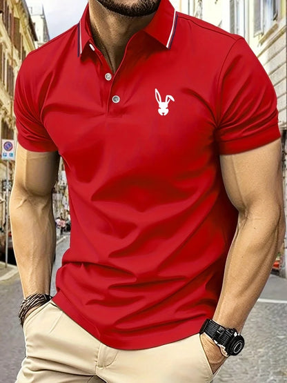 New Men's Polo Shirt 3D Rabbit Pattern Print Summer Lapel stripe Men Short Sleeve Casual Breathable Light Luxury clothes for man