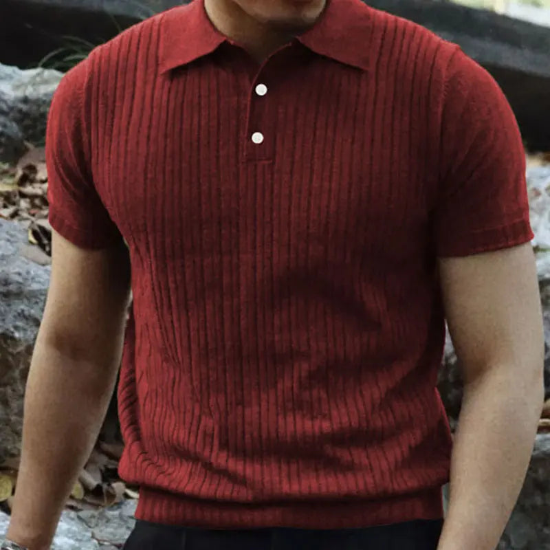 2024 Summer Knit Men’s Polo Shirt – Business Casual Striped Henry Short Sleeve for Comfort & Style