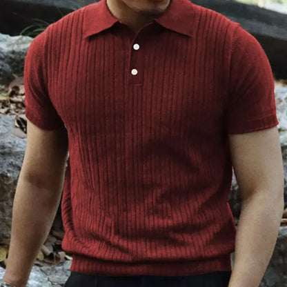 2024 Summer Knit Men’s Polo Shirt – Business Casual Striped Henry Short Sleeve for Comfort & Style
