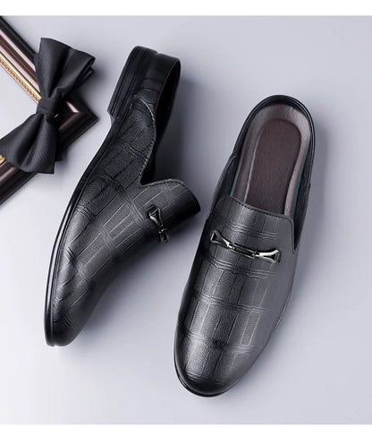Summer New Designer Half Slippers for Men Fashion Casual Pointed-toe Dress Shoes Male Solid Color Leather Shoe Man