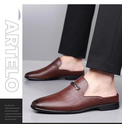 Summer New Designer Half Slippers for Men Fashion Casual Pointed-toe Dress Shoes Male Solid Color Leather Shoe Man